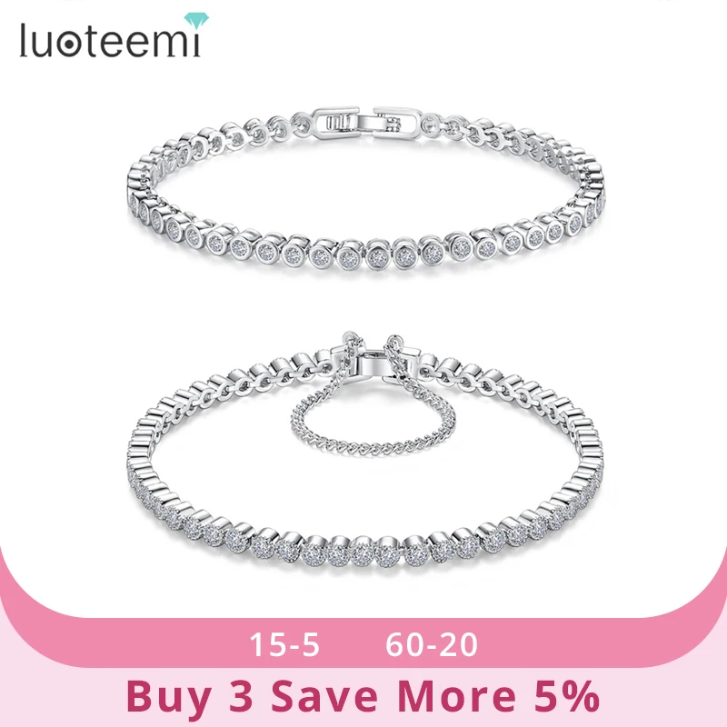 Luoteemi бренд Лидер продаж Для женщин Теннис браслет Роскошные Круглый Ясно CZ