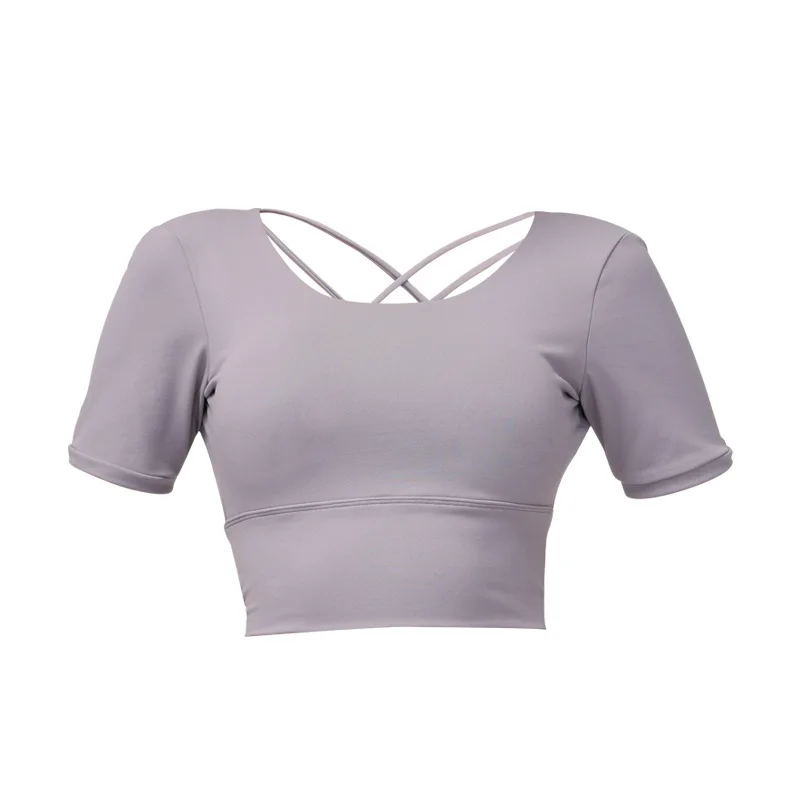 

Sexy Backless Sports Top Gym Yoga Crop Tops Yoga Shirts Short Sleeve Training Top Fitness Running Jogging T-Shirts