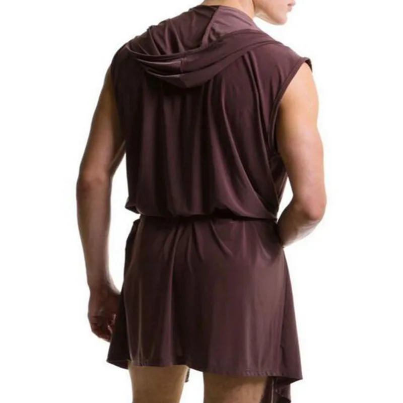 

Men Sexy Hooded Pajamas Silk Sleepwear Summer Dress Bath Robe With Briefs Pijama Bathrobe Men Bath