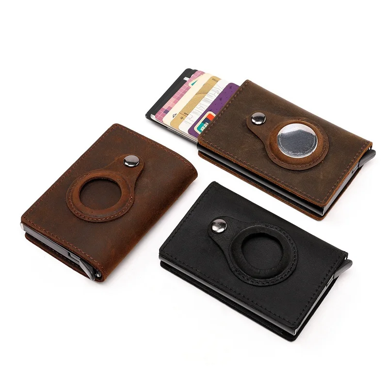 New Leather Magnetic Rfid Blocking Card Holder Slim Minimalist Airtag wallet with money clip Case Mini airtag holder Wallet