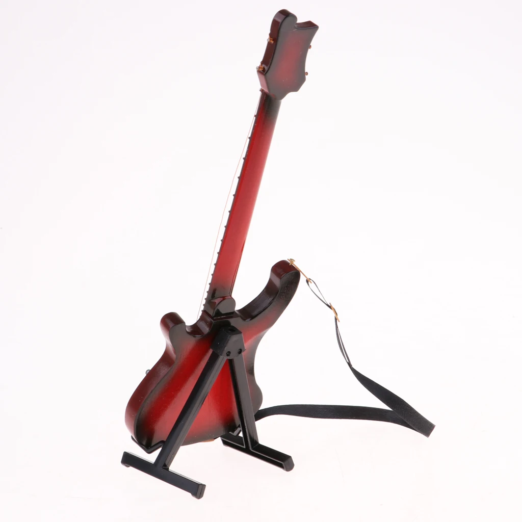 

1/6 Handcrafted Wooden Electric Bass with Stand for 12 Inch Dolls Hot