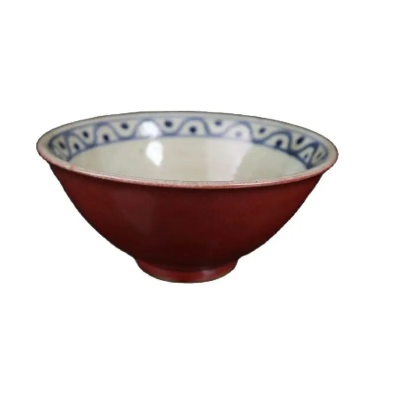 

Early collection of red-glazed blue and white blessing bowl decorations in the late Qing Dynasty and the Republic of China