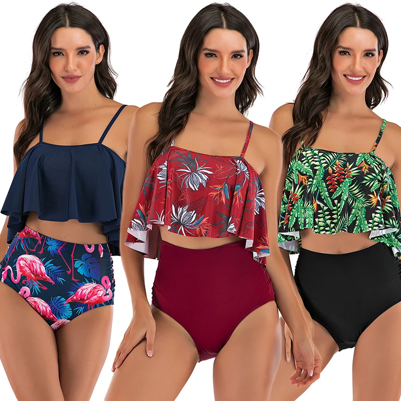 Бикини LEEMIIJUU с оборками женский купальник бикини высокой талией купальные