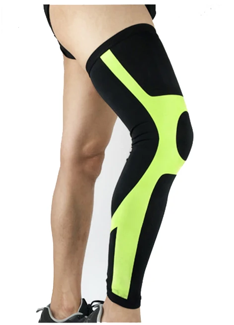 Black with green 1 шт., спортивные наколенники, дышащие длинные гетры, компрессионные гетры для голени, волейбола, футбола, бега, наколенники - Цвет: Black with green