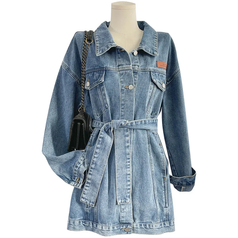

2021 New Waist Denim Jacket Dress Ladies Slim Easing Temperament Denim Jacket Long Section 133YQ