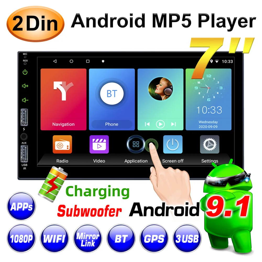 

Автомагнитола 1 Din на Android 9,1, мультимедийный видеоплеер, Bluetooth, Wi-Fi, 7-дюймовый дисплей, GPS-навигация, FM-радио, приемник