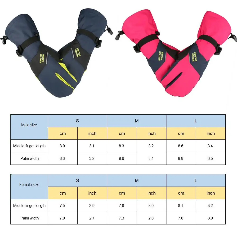 Лыжные перчатки с 3 пальцами для сенсорного экрана длинные зимние теплые