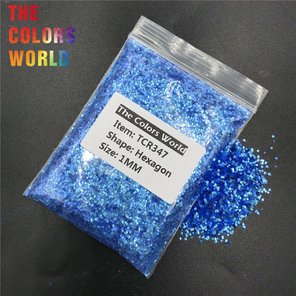 Переливающаяся Радужная небесно голубая Шестигранная форма для ногтей TCR347