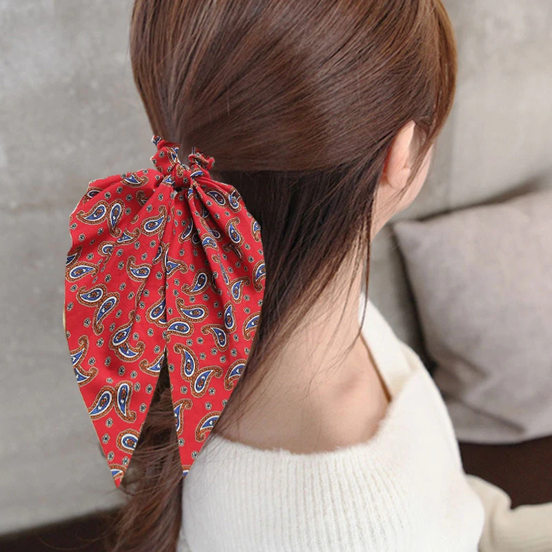 

Floral Print Hair Ring Elastic Hair Ties Bow Streamers Ponytail Holder Hair Accessories For Women Girls Rubber Bands Hair Ropes