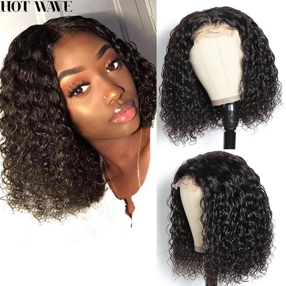 

Water Wave Wig Black Deep Wave Cut Short Bob Glueless Lace Front Wig For Women Preplucked With Baby Hair Curly 13x4 Lace Frontal