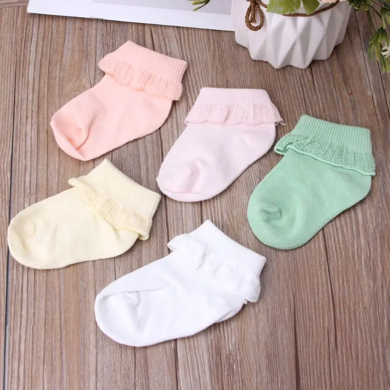 

5 Pairs/lot Cute Baby Girl Cotton Ruffle Socks Newborn Breathable Princess Lace Short Sock Lot for Baby Girls Clothing