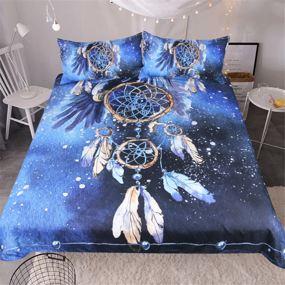 Постельные принадлежности Outlet Dreamcatcher Комплект постельного белья queen size перо синий печатных пододеяльник Boho постельное белье 3 шт. Белоголовый Орел домашний текстиль