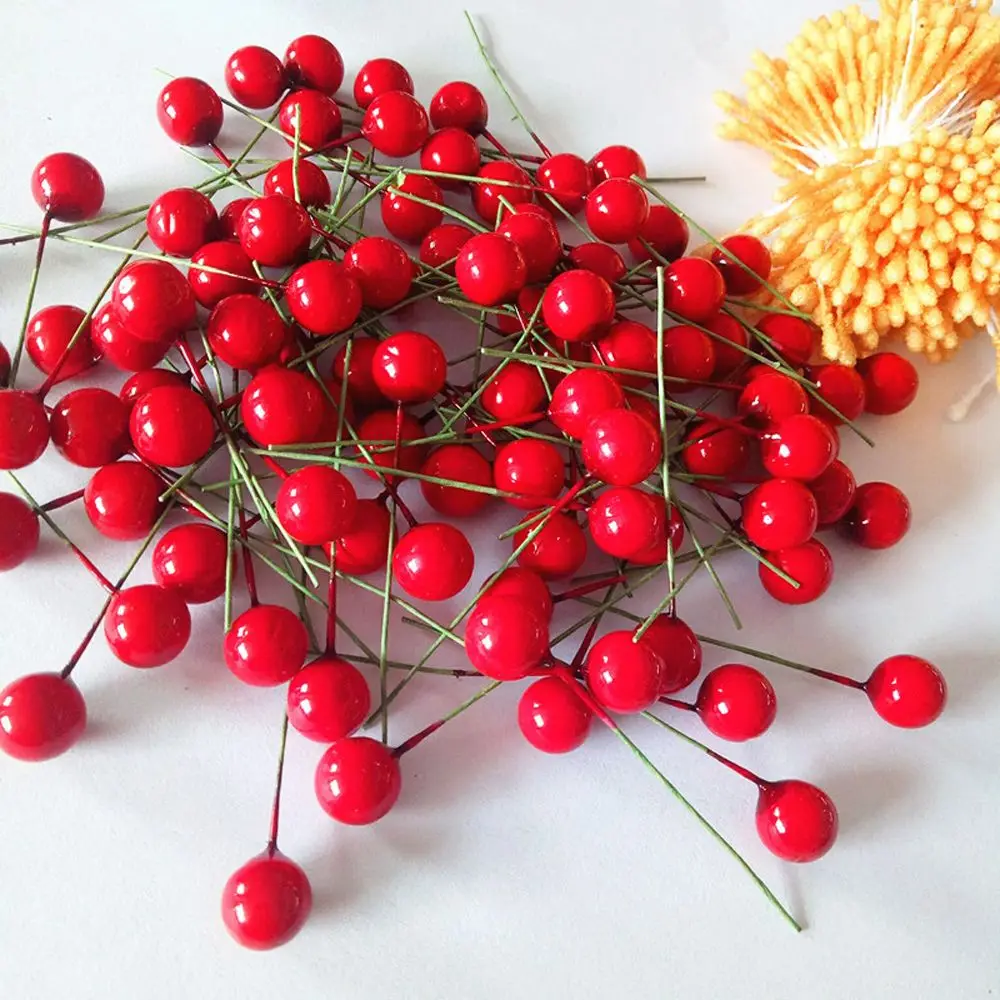 100 шт./лот искусственные красные ягоды Холли фрукты сделай сам цветочный выбор