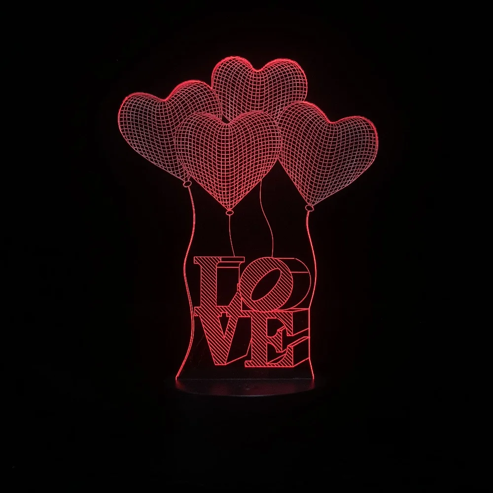 3D лампа в виде воздушного шара с сердечками светодиодный ночсветильник USB