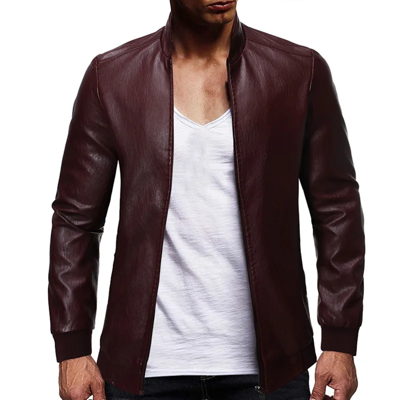 Wine Red Новая осенне-зимняя мужская модная классическая кожаная мотоциклетная куртка на молнии мужская кожаная теплая куртка - Цвет: Wine Red