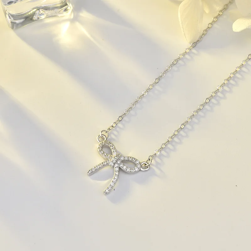 

Trendy Bowknot Pendant Necklaces for Women 925 Sliver Chain Fashion Jewelry Link Necklace for Ladies