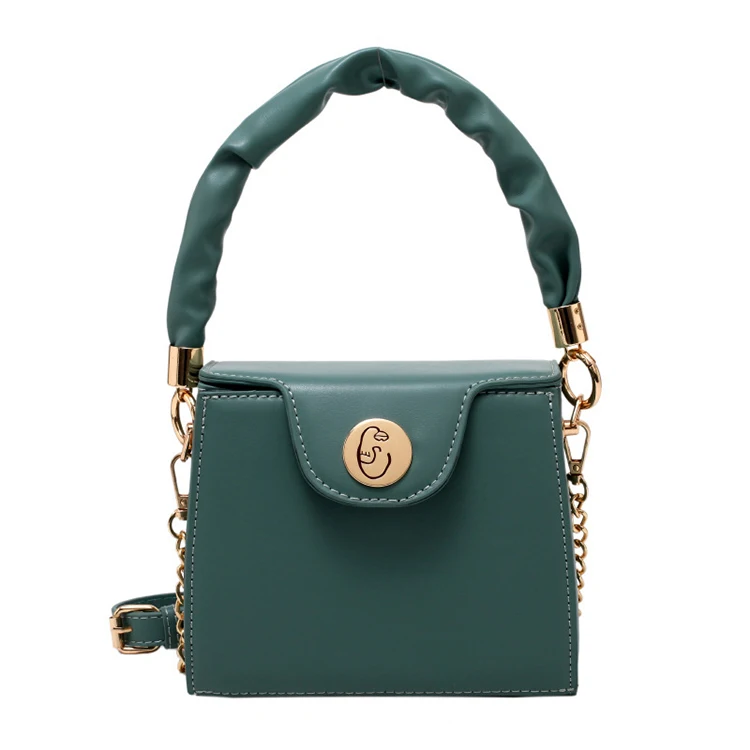 Designer Ruched Handle Box Shoulder Purses 2021 Summer Solid Bucket Flap Hand Bags Luxury Chains Purses And Handbags For Women