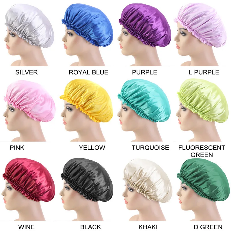 

Silky Bonnet Hair Caps Elastic Wide Side Nightcap Hair Loss Caps Cosmetic Hair Dress Night Sleeping Cap Chemotherapy Hats Women