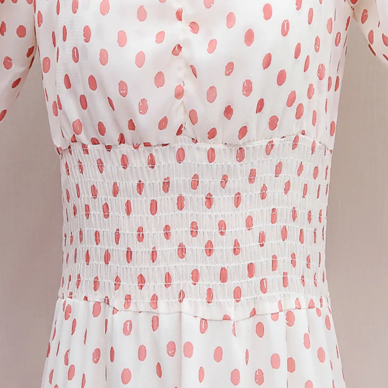 Женские шифоновые платья с оборками в горошек брюки клеш эластичным поясом