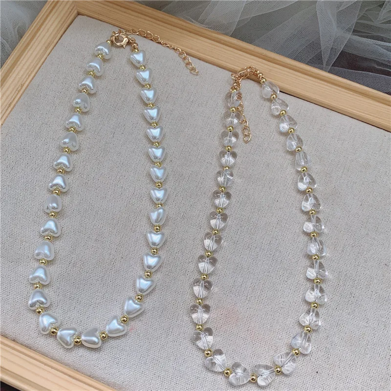 

2021 Handmade Crystal Heart Pearl Choker Necklace Simple Casual Chocker