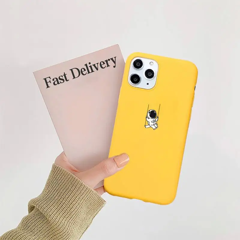 

Cute Cartoon Astronaut Moon Phone Case Candy Color Yellow for iPhone 11 12 pro XS MAX 8 7 6 6S Plus X 5S SE 2020 XR