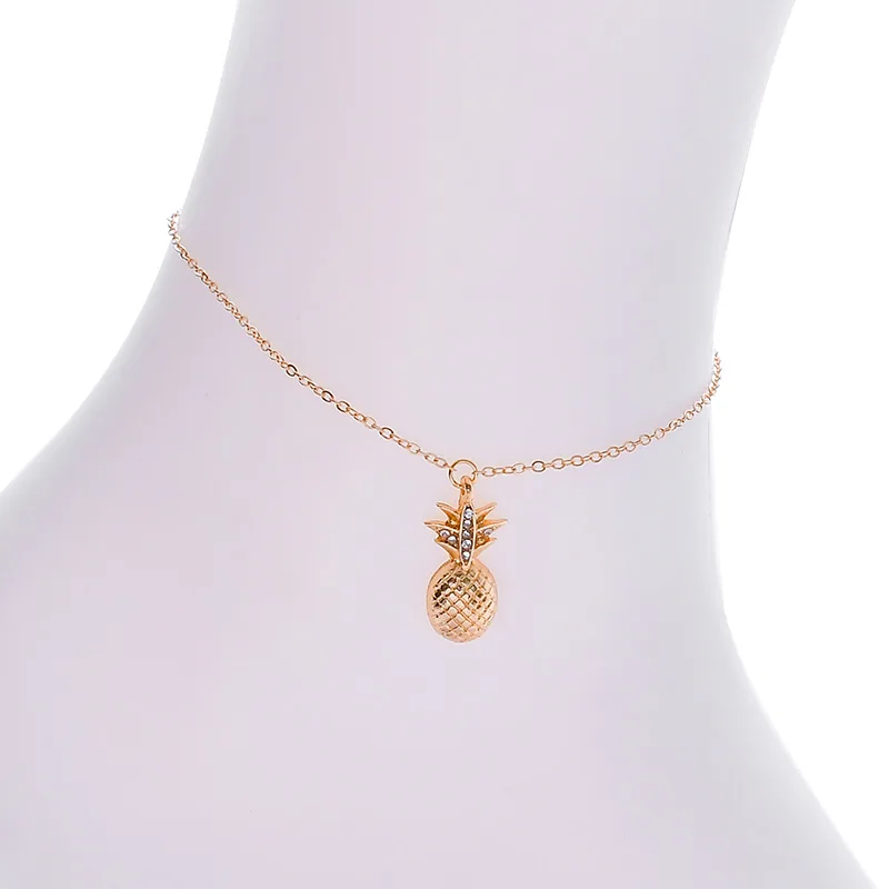 

New Fashion Alloy Foot Chain Jewelry Simple Gold Silver Anklets Cute Pineapple Pendant Adjustable Ankle Bracelets