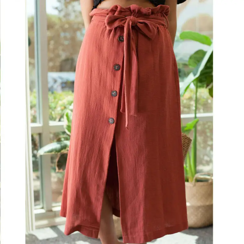 Женская юбка с разрезом по бокам Повседневная Длинная макси высокой талией