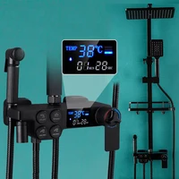Black Thermostatic Digital Display Shower Faucet Bathtub Faucet  4-way Shower Mixer Bidet Tap for Bathroom Bathtub Shower