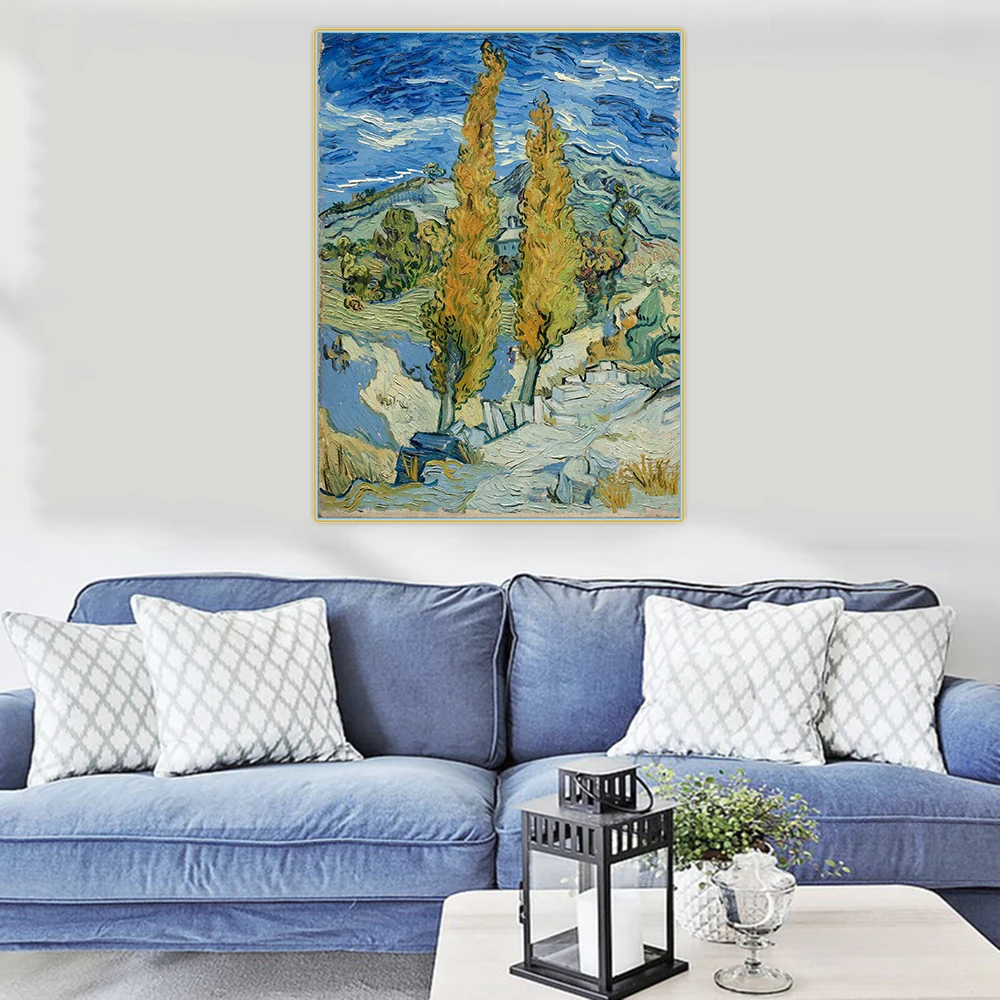 Citon Van Gogh 》 две тополя на дороге через горы Картина холсте масляная живопись
