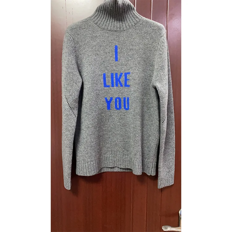 

Women's Turtleneck Sweater 100% Cashmere Letter Pattern Casual Long Sleeve Jumper