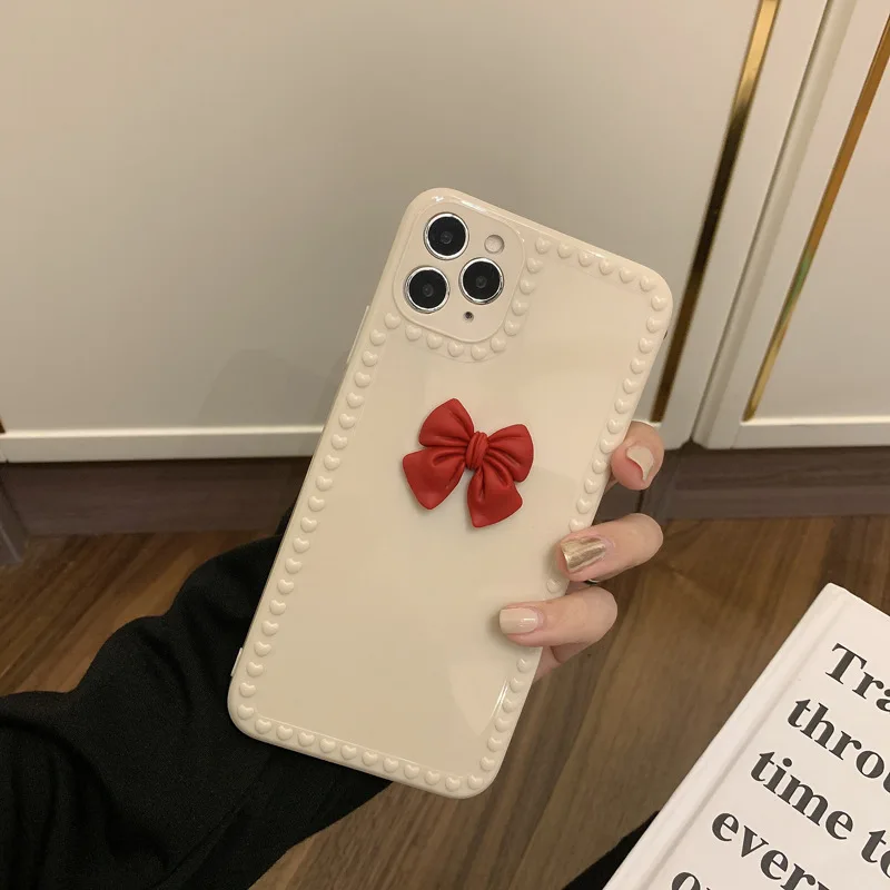 

Ins 3d bow Cute Case For iphone 11 12 Pro X XR XS Max 8 7 6 Plus For Girls