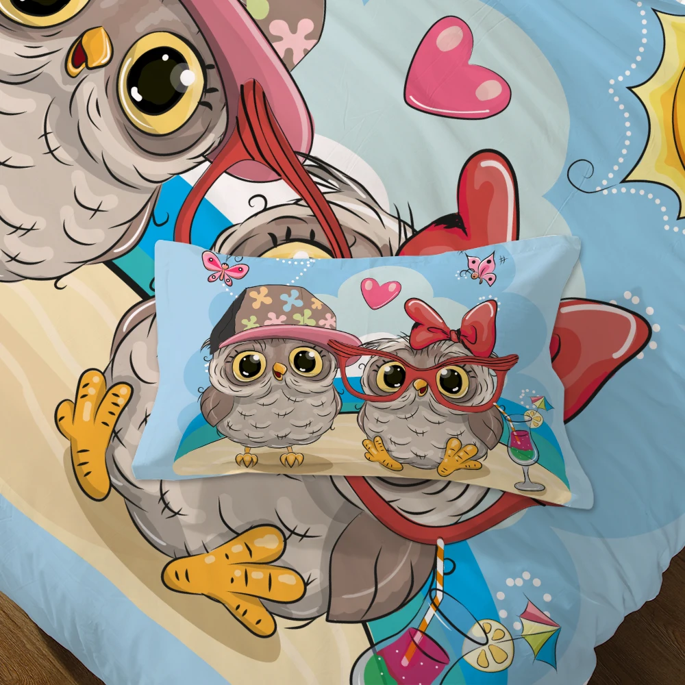 

Miracille 3D Bedding Set Couple Owl Print Comforter Duvet Cover Bedclothes with Pillowcase Bed Set Home Decor Kids Gift