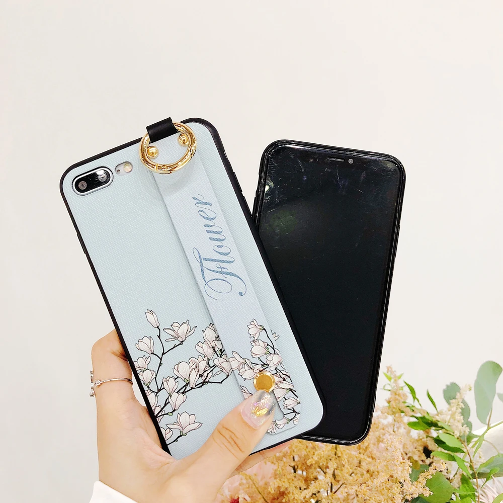 Для iPhone Xr X Xs max 7 6 8 6s plus винтажная сетка цветок шеи наручный ремень палец кольцо