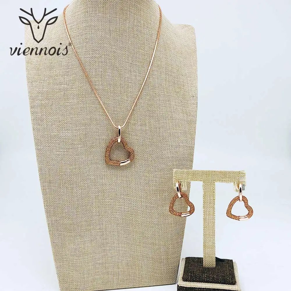 Viennois Jewelry Set For Women Rose Gold &amp Blue Color Heart Design Necklace Dangle Earrings Party 2020 | Украшения и