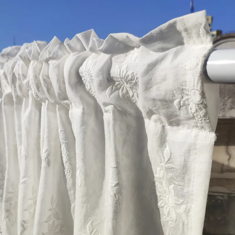 JUYANG. Новые хлопковые ажурные шторы для шкафа с вышивкой. Короткие белые шторы.