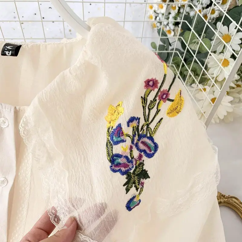 Женская блузка с цветочной вышивкой в стиле преппи рубашка одежда блузки длинным