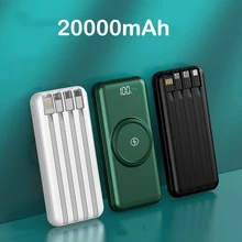 20000mAh Power Bank Qi Wireless Charger Powerbank Built in Cable Portable Charger for iPhone 12 11 Samsung S21 Xiaomi Poverbank