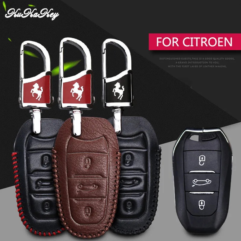 

Real Leather Car Key Case Cover for Citroen C3 C4 Picasso Ds3 C8 C1 C2 C5 X7 Aircross C6 Ds5 Berlingo Key Ring Chain Accessories