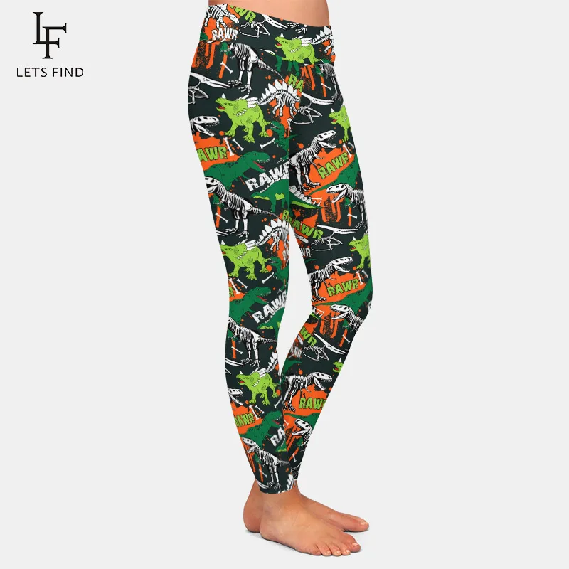 Женские леггинсы для фитнеса LETSFIND с высокой талией и 3D-принтом каркаса динозавра