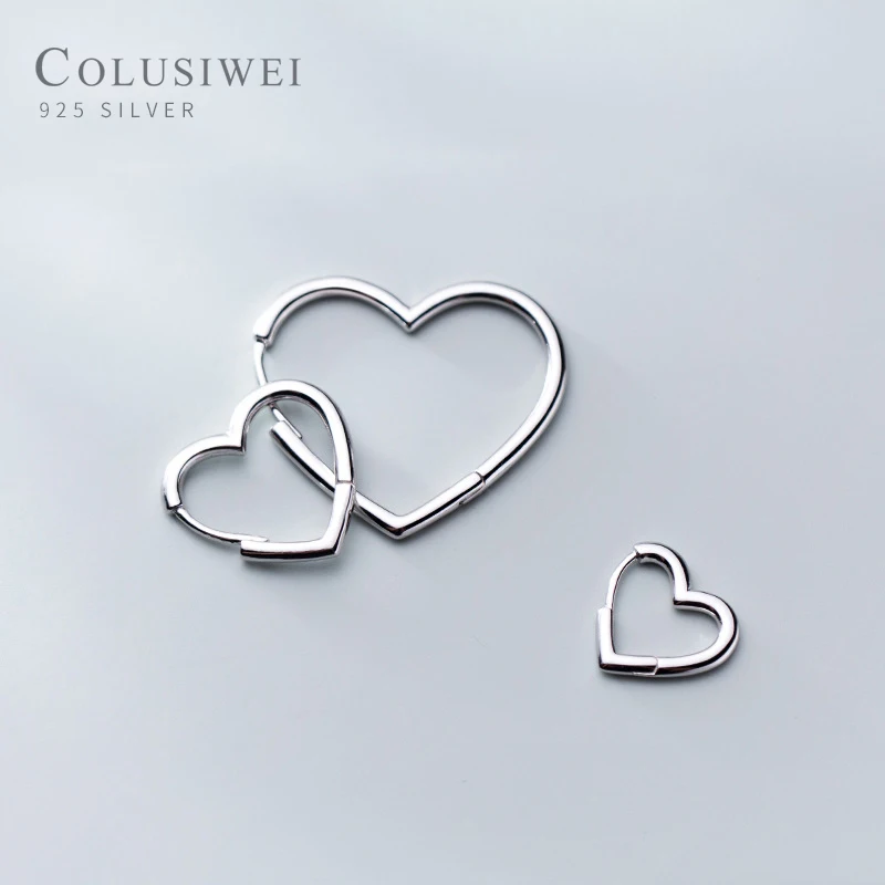 

Colusiwei модная Натуральная 925 стерлингового серебра 3 Размеры Элегантные Сердца Серьги-кольца для женщин простой дизайн из гипоаллергенного с...