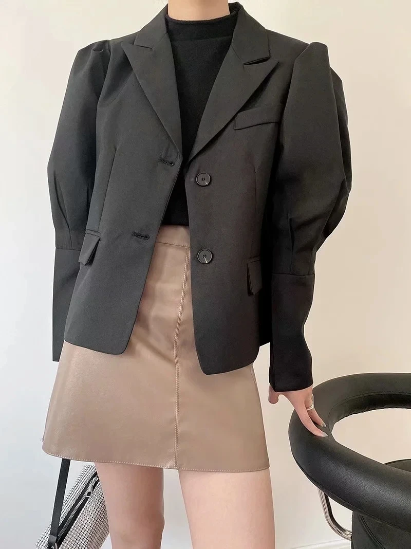 

New Women Folds Leg Of Lamb Style Sleeves Suit Female Fashion Fashionable Single-Breasted Coat Chic Top