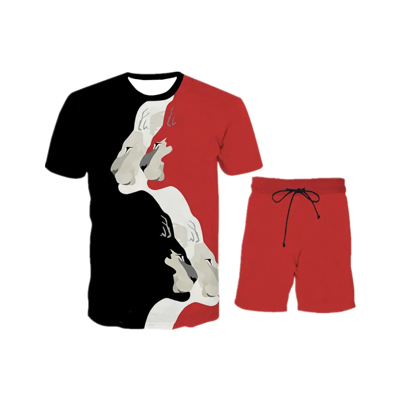 

2021 New 3d Digital Three-dimensional Magic Claw Printing Oversized T-shirt Men's Spring And Summer Fashion Casual Shorts Suit