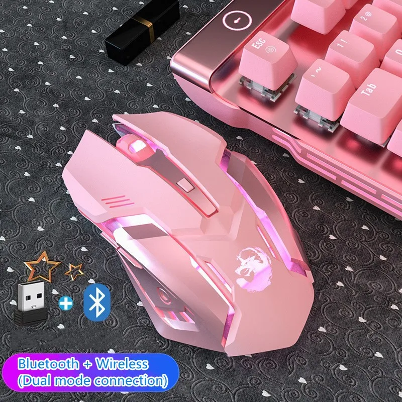 

Bluetooth Wireless Mouse Girl Cute Pink Mute Game Rechargeable Mouse Desktop Laptop Mechanical Game 2400DPI Backlit Mouse