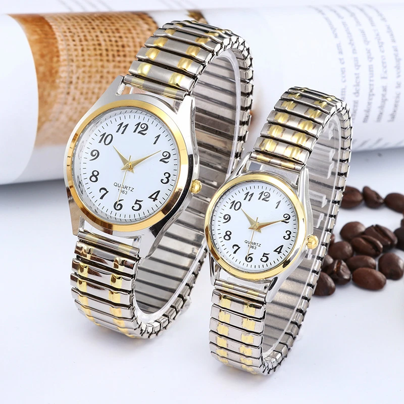 

1PCs Fashion Vintage Business Women Men Elastic Gold Sliver Quartz Watch Tide Lovers Couple Party Office Gifts Bracelet Watches