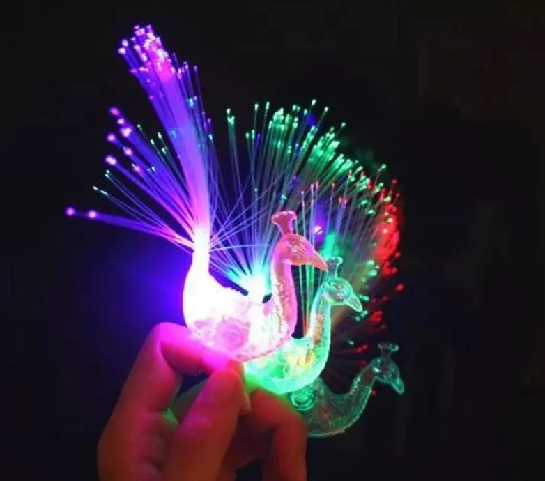 

LED Flashing Peacock Fiber Optic Finger Lights Rings for Raves or Party Favor
