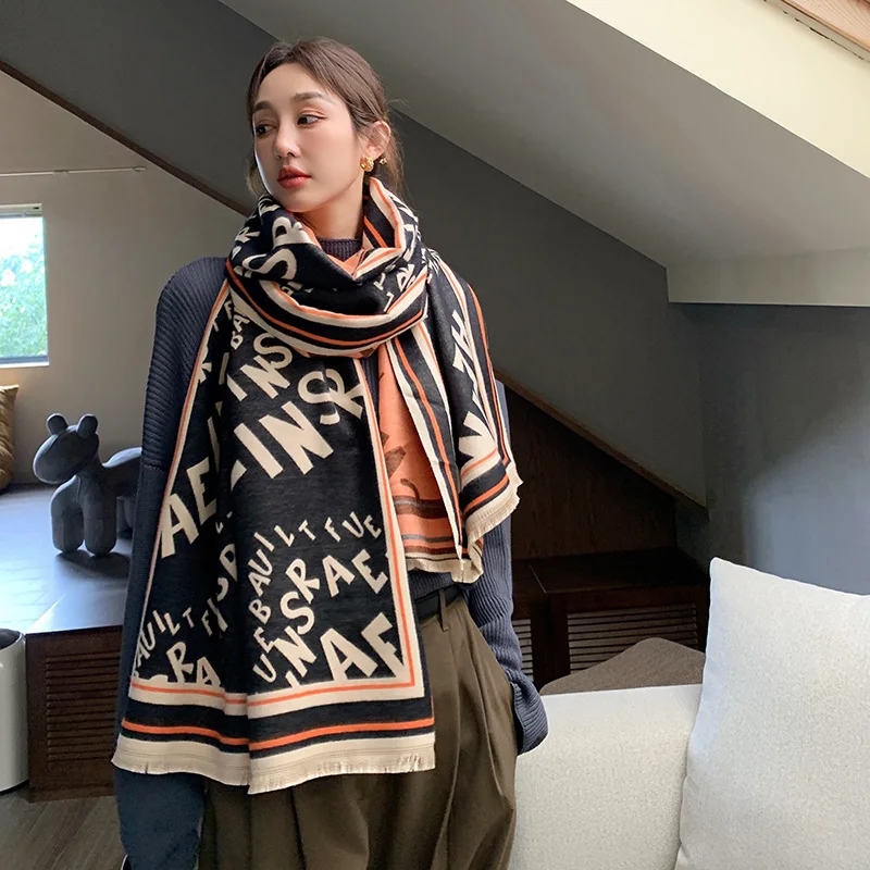 

Роскошный брендовый зимний двухсторонний шарф 2021, женский кашемировый теплый шарф, утолщенная мягкая шаль, накидка