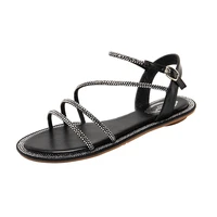 33 43 2021 ladies beach woman summer fashion rhinestone sandals for womens open toe buckle shoes female narrow band flat sandal