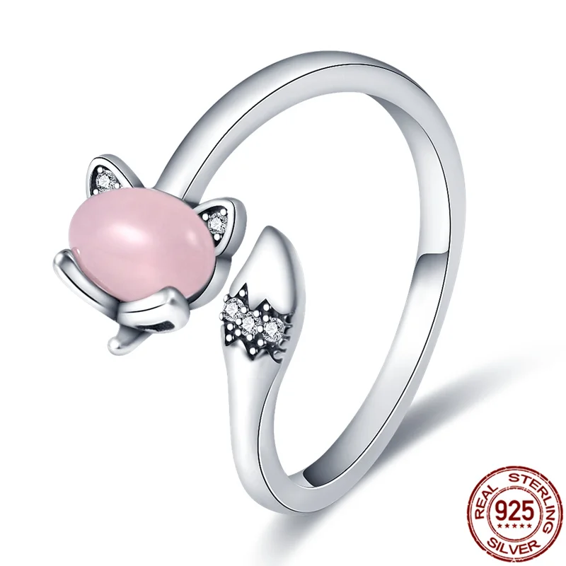 

2021 New Hot Sale 925 Sterling Silver Pink Cat Shaped Ring Ladies Original 925 Silver Ring Brand Jewelry Gift