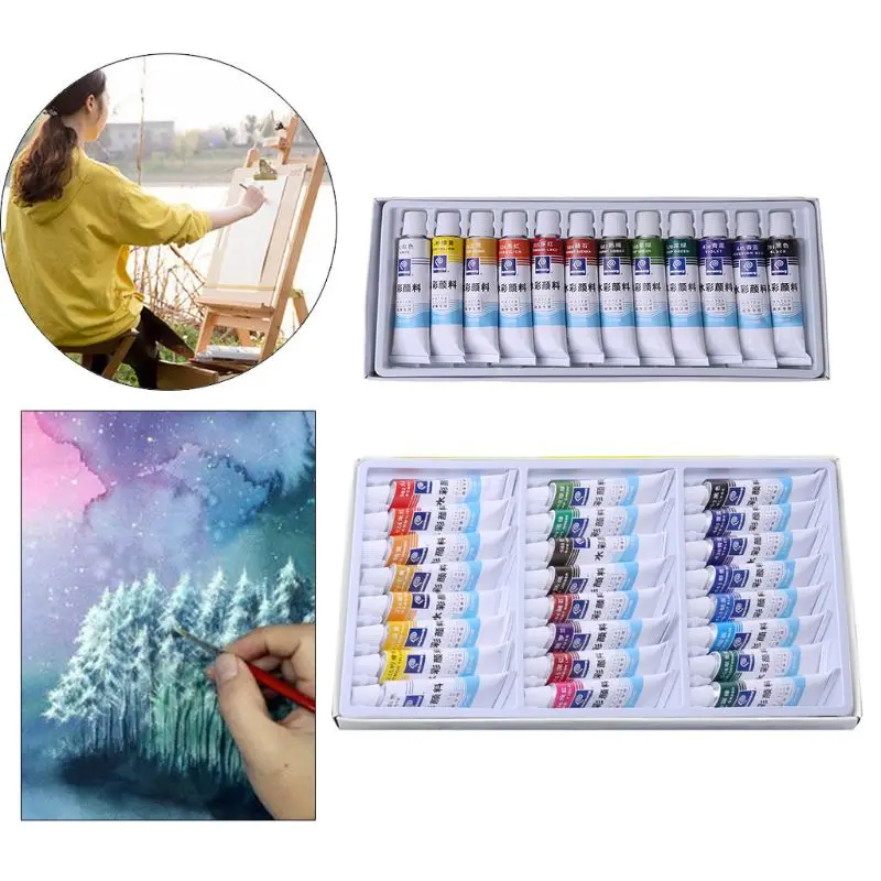 

12ml 12/24 Colors Professional Paint Tubes Drawing Painting Watercolor Pigment J2HC