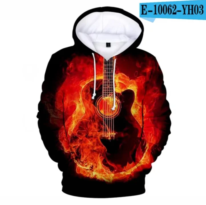 

Толстовка Мужская/женская с капюшоном, Повседневный пуловер с 3d принтом музыки, гитары, популярная одежда в стиле K-POP, Харадзюку